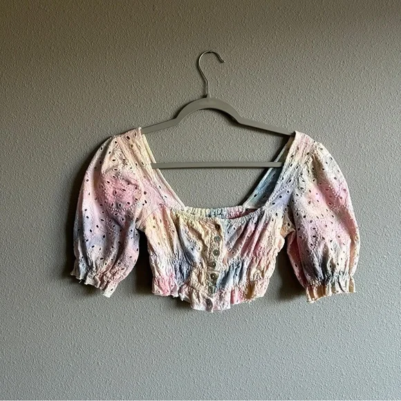 Urban Outfitters Tie Dye Puff Sleeve Crop Top XS - Picture 3 of 12